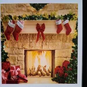 Festive Red Christmas Stockings & Garland Fireplace 6x6 FT Photo Studio Props
